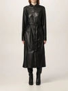 Pinko Long Chemisier Leatheret Dress With Belt In Black
