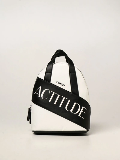 Actitude Twinset Twinset Actitude Backpack In Synthetic Leather And Canvas In White