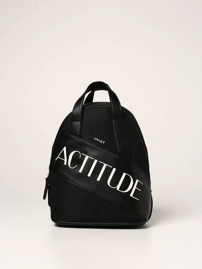 Actitude Twinset Twinset Actitude Backpack In Synthetic Leather And Canvas In Black