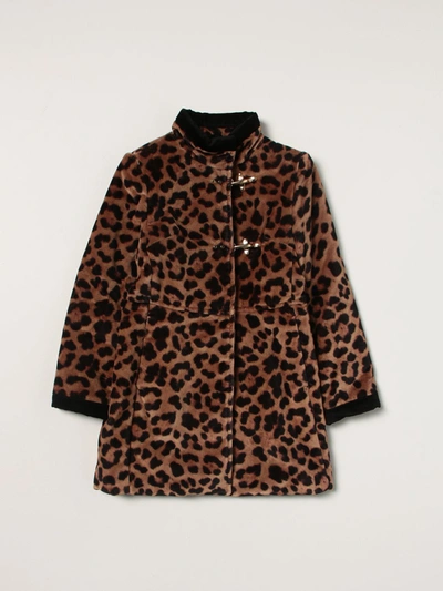 Fay Kids' Leopard-print Faux-fur Coat In Multicolor