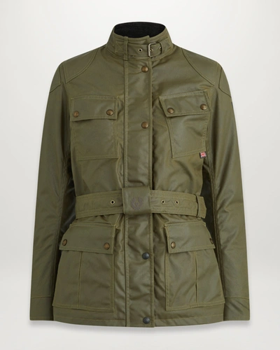 Belstaff Embellished Cotton And Linen-blend Twill Jacket In Forest Green