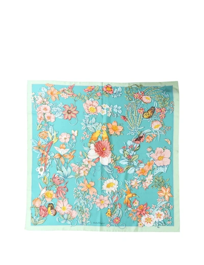 Ferragamo Floral-print Square Silk Scarf In Verde