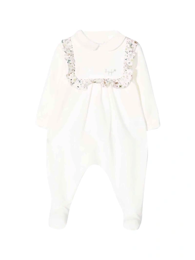 Il Gufo Kids' Ruched Onesie In Panna/verde
