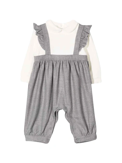 Il Gufo Kids' Two-tone Jumpsuit With Print In Grigio/bianco