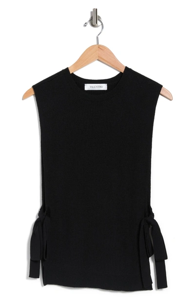 Valentino Wool Knit Side Tie Sleeveless Top In Nero