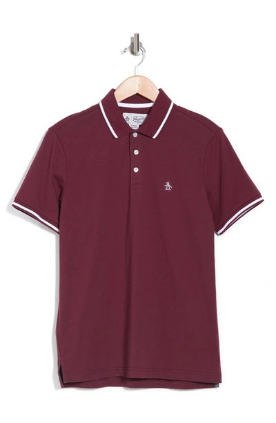 Original Penguin Jersey Tipped Polo Shirt In Tawny Port