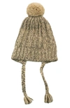 Portolano Knit Earflap Pompom Beanie In Camel/ Taupe