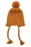 Portolano Knit Earflap Pompom Beanie In Rust/ Mustard