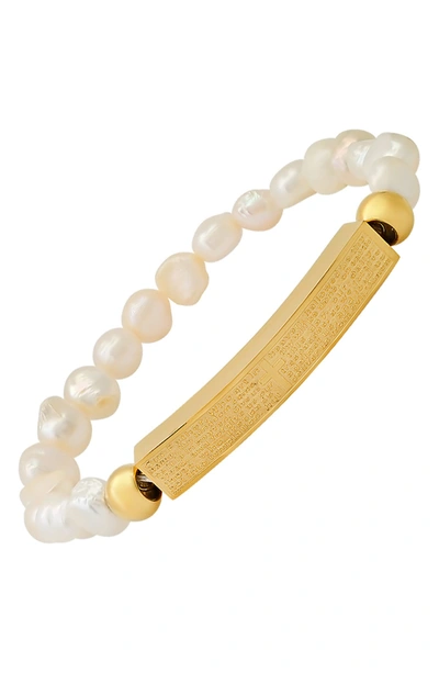Hmy Jewelry The Lord's Prayer Imitation Pearl Stretch Bracelet In Yellow