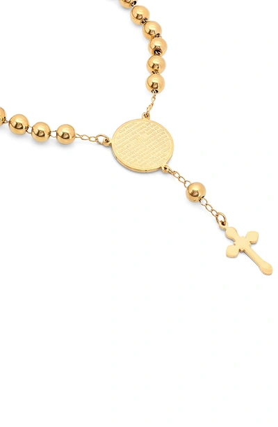Hmy Jewelry 18k Rose Gold Plated Stainless Steel Prayer Cross Bracelet In Yellow