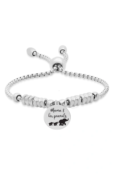 Hmy Jewelry Stainless Steel Mama Elephant Charm Beaded Slider Bracelet In Metallic
