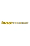 Cz By Kenneth Jay Lane Half Cz Tennis & Curb Chain Bracelet In Clear/ Gold