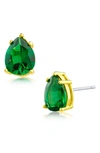 Cz By Kenneth Jay Lane Green Cz Pear Stud Earrings In Emerald/ Gold