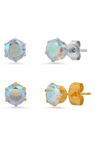 Hmy Jewelry Stainless Steel 18k Gold Plated Stud Earrings In Two Tone
