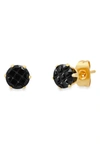 HMY JEWELRY 18K GOLD PLATED STAINLESS STEEL BLACK SIMULATED DIAMOND 6MM STUD EARRINGS