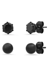 HMY JEWELRY BLACK IP STAINLESS STEEL BALL STUD & SIMULATED DIAMOND STUD EARRINGS SET