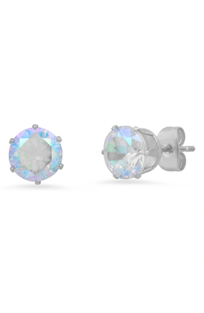 Hmy Jewelry Stainless Steel Simulated Diamond 8mm Stud Earrings In Metallic