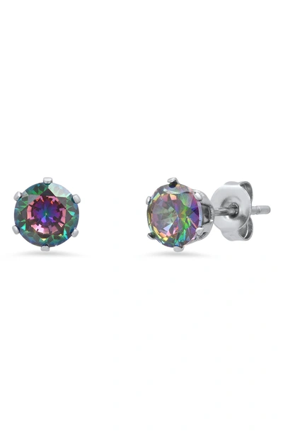 Hmy Jewelry Stainless Steel Ab Simulated Diamond 6mm Stud Earrings In Metallic