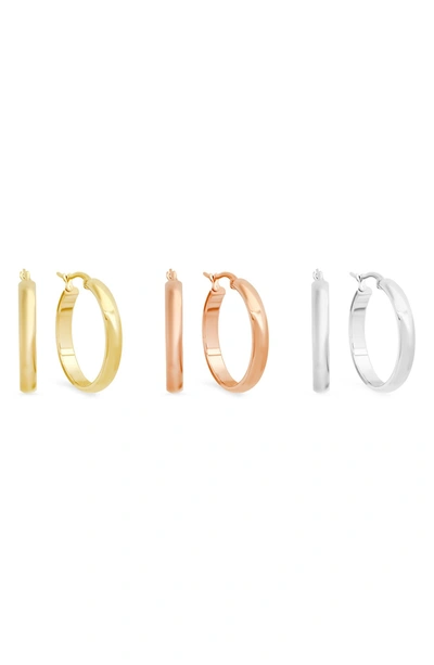 Hmy Jewelry Set Of 3 27mm Hoop Earrings In Tri Tone