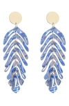 Eye Candy Los Angeles Linda Blue Acrylic Leaf Drop Earrings In Blue