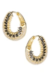 CZ BY KENNETH JAY LANE BLACK MARQUISE CZ & WHITE PAVE CZ HOOP EARRINGS