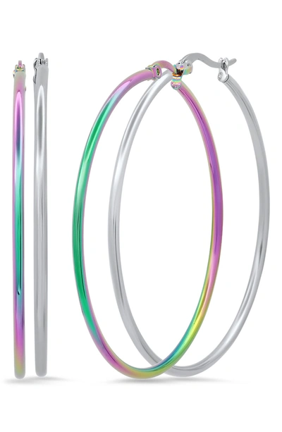Hmy Jewelry Mutli Color Ion Plated Stainless Steel 55mm Hoop Earrings In Multi