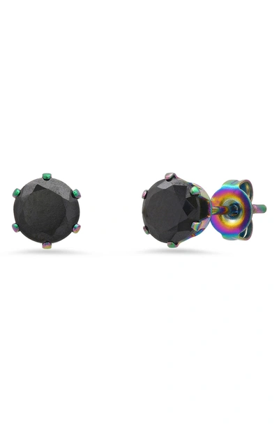Hmy Jewelry Ip Stainless Steel Simulated Diamond 6mm Stud Earrings In Multi