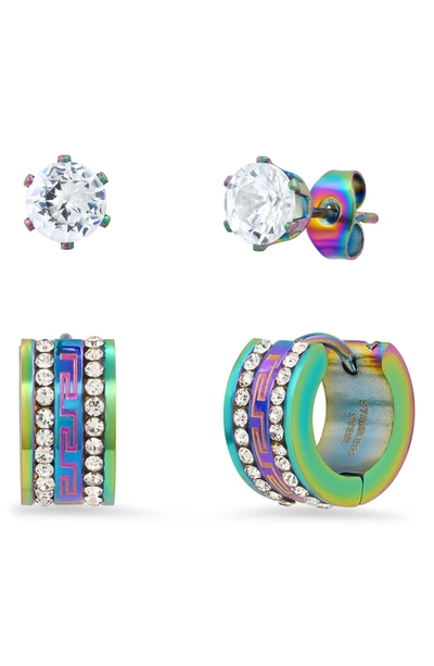 Hmy Jewelry Multi Ion Plated Stainless Steel Stud & Huggie Earrings