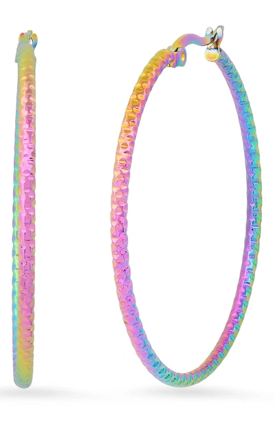 Hmy Jewelry Rainbow Ip Stainless Steel 44mm Hoop Earrings In Multi