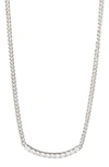 Cz By Kenneth Jay Lane Cz Curved Bar Pendant Necklace In Clear/ Silver