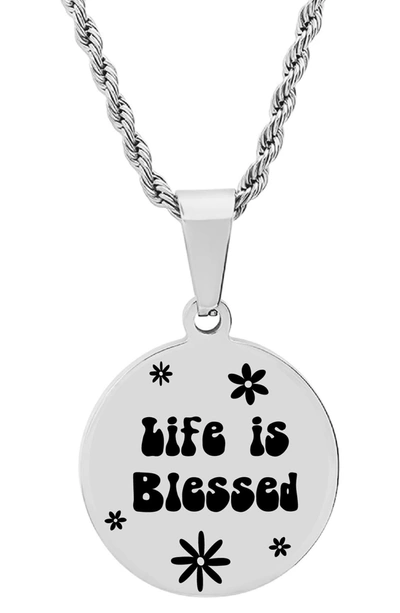 Hmy Jewelry Stainless Steel Life Is Blessed Pendant Necklace In Metallic