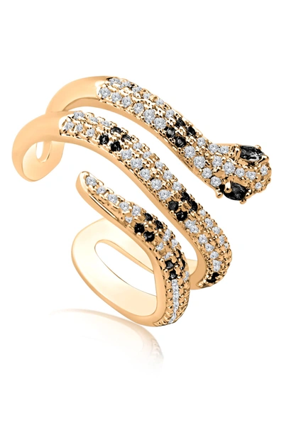 Cz By Kenneth Jay Lane Pave Cz Snake Wrap Ring In Black/ Clear/ Gold