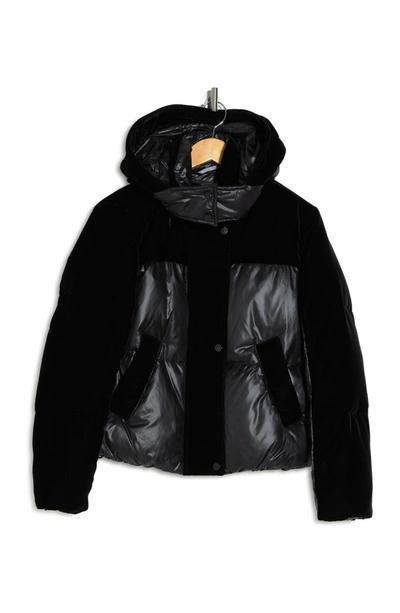 Andrew Marc Hooded Quilted Down Puffer Jacket In Black