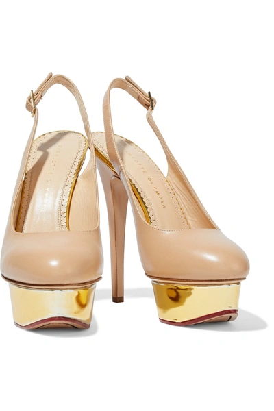 Charlotte Olympia Dolly Leather Platform Slingback Pumps In Sand