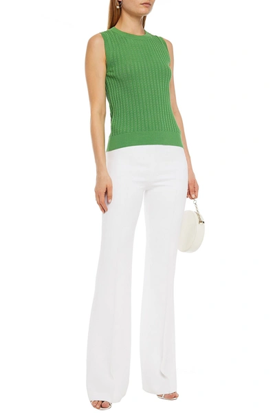 Carolina Herrera Pointelle-knit Cotton And Silk-blend Top In Bright Green