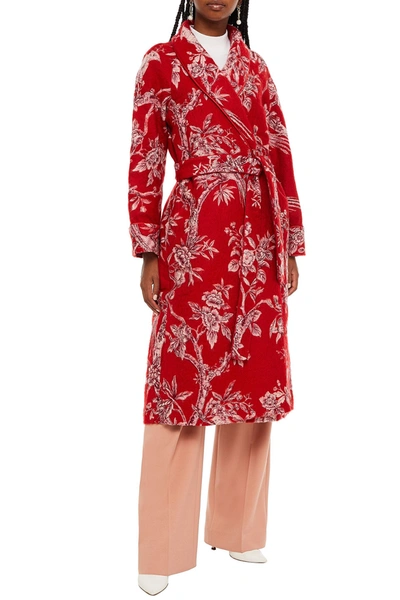 F.r.s For Restless Sleepers Belted Jacquard Coat In Red