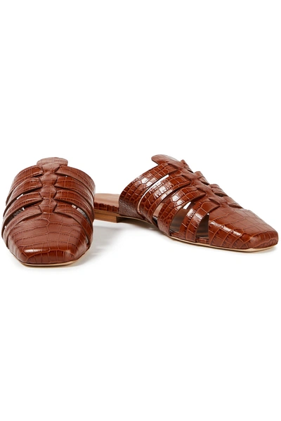 Malone Souliers Devaux Croc-effect Leather Slippers In Tan