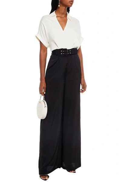 Zimmermann Belted Satin-crepe Wide-leg Pants In Black