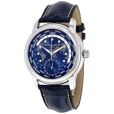 Frederique Constant Worldtimer Automatic Mens Watch Fc-718nwm4h6 In Blue,grey,silver Tone