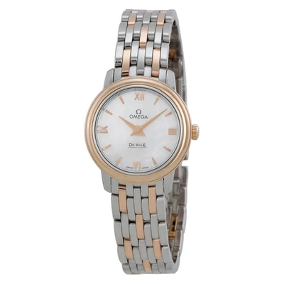 Omega Deville Mother Of Pearl Dial Rose Gold And Stainless Steel Ladies Watch 42420246005002 In Gold Tone,mother Of Pearl,pink,rose Gold Tone,silver Tone,two Tone,white