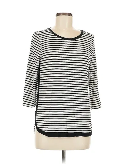Pre-owned 41hawthorn 3/4 Sleeve Top Black Stripes Pattern Boatneck Tops