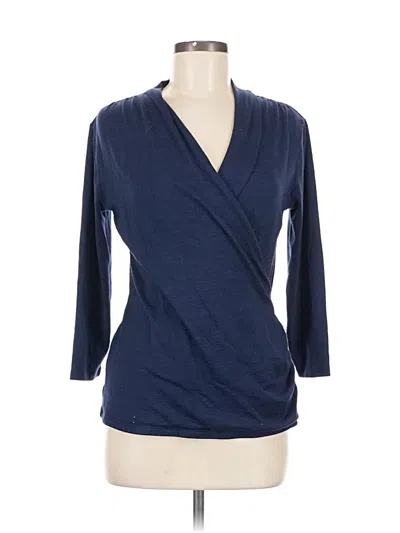 Pre-owned 41hawthorn 3/4 Sleeve Top Blue Plunge Neckline Tops