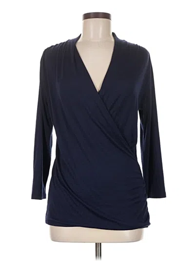 Pre-owned 41hawthorn 3/4 Sleeve Top Blue Plunge Neckline Tops