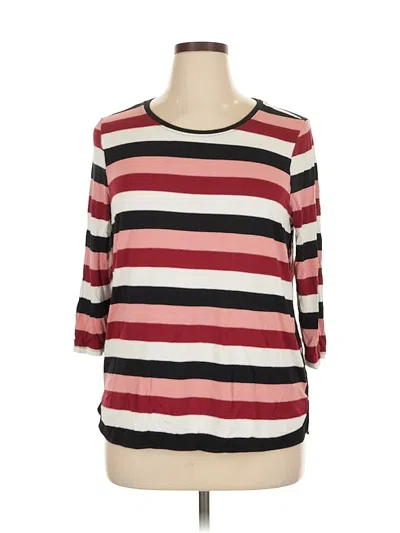 Pre-owned 41hawthorn 3/4 Sleeve Top Burgundy Stripes Pattern Boatneck Tops