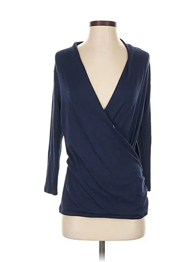 Pre-owned 41hawthorn Long Sleeve Top Blue Plunge Neckline Tops