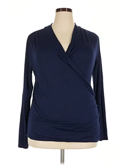 Pre-owned 41hawthorn Long Sleeve Top Blue Plunge Neckline Tops