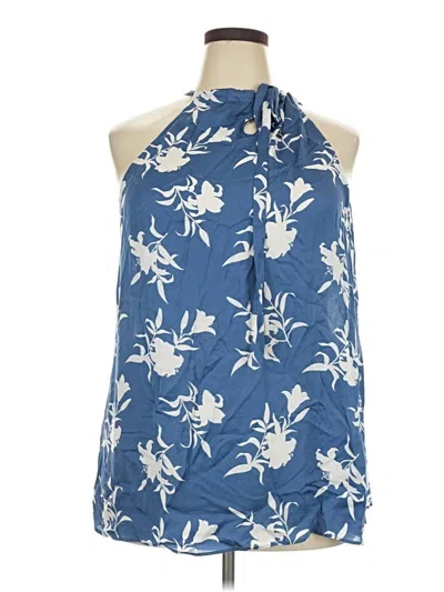 Pre-owned 41hawthorn Sleeveless Silk Top Blue Halter Neckline Tops