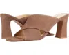 42 Gold Saldana Sandals Women's Sandalwood Suede Slip On Bock Heel Jobb2205 In Brown