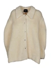 A.W.A.K.E. FAUX SHEARLING ROUNDED SNAP BUTTON JACKET,AW21C02AF03 IVORY