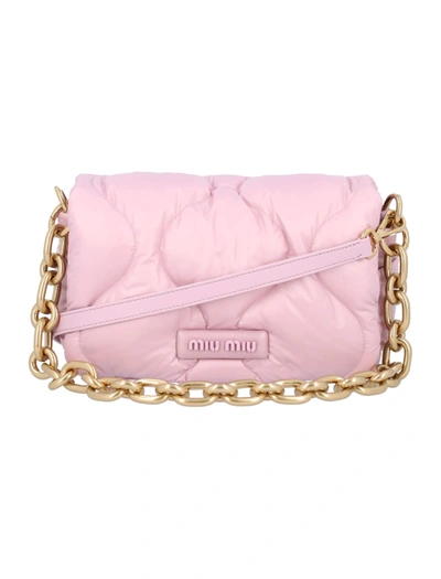 Miu Miu Pink Nylon Chain Medium Bag In White